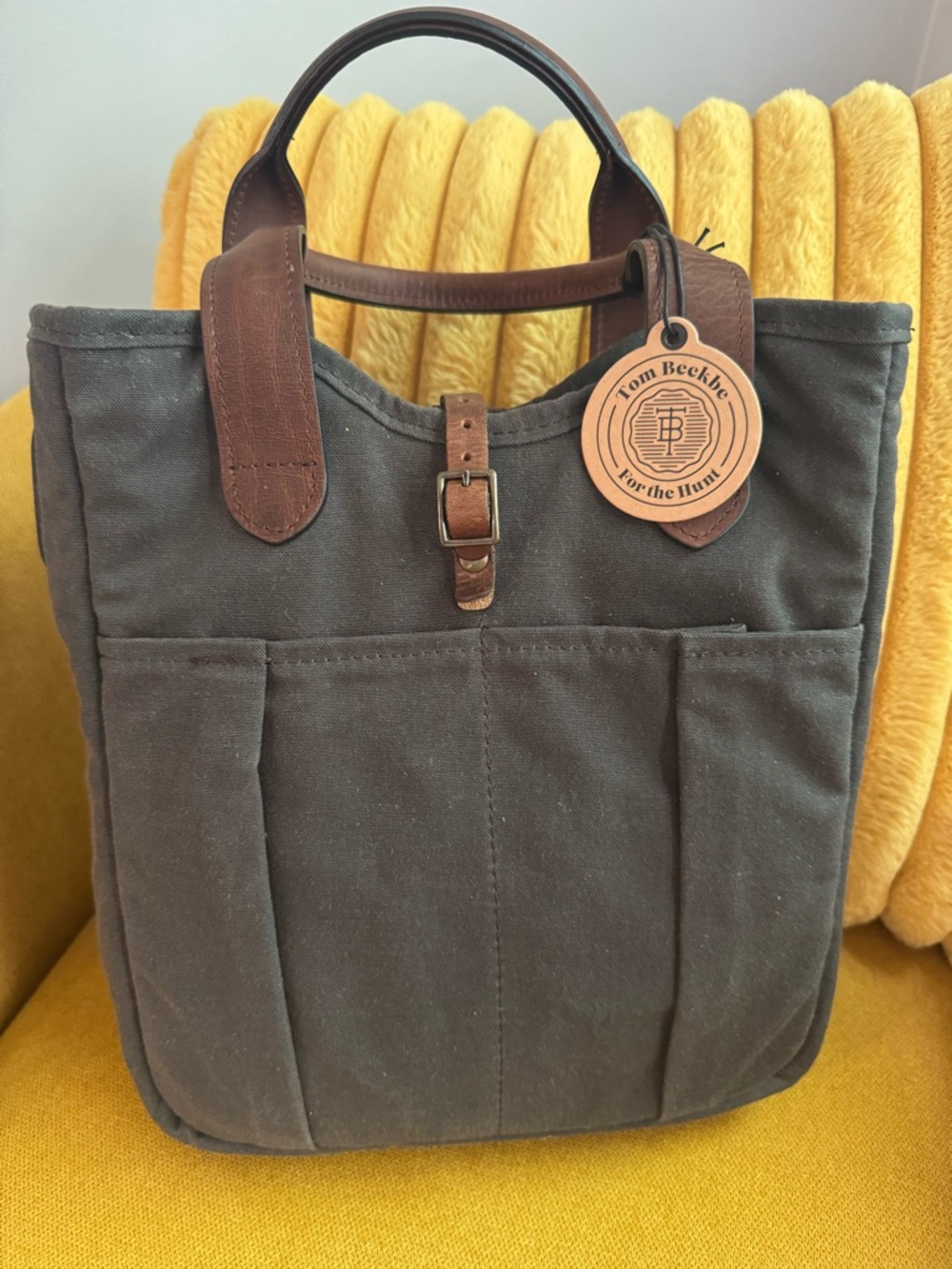 Tom Beckbe Canvas Whisky Tote Bag in Dark Brown with Leather Accents